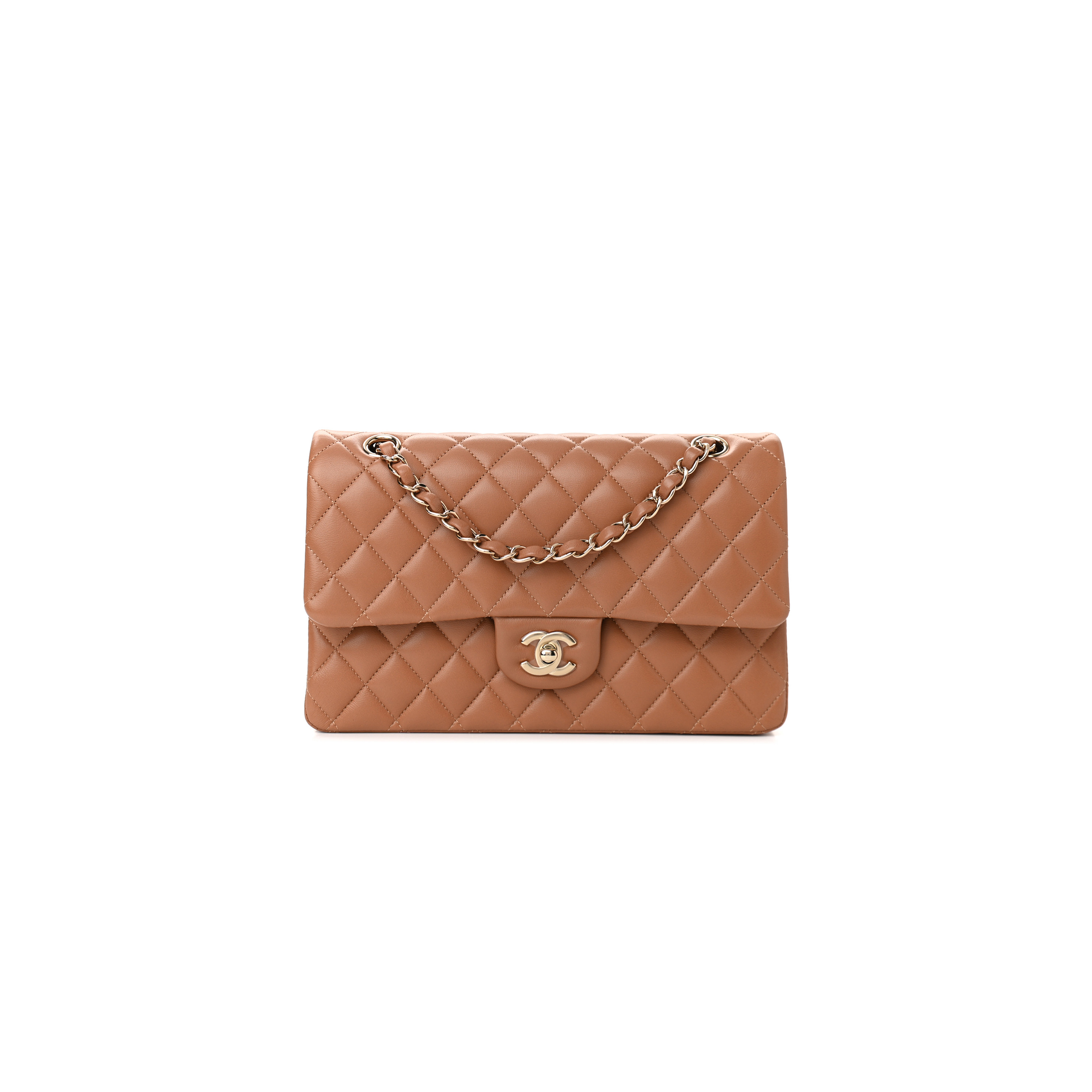 Ch*el lambskin quilted medium double flap brown as1112 (25.5*15.5*6.5cm)